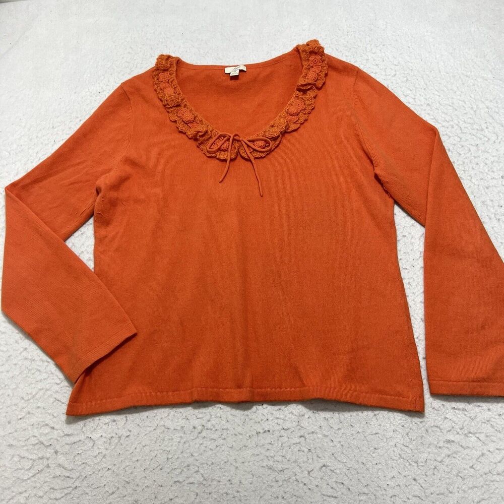 J. Jill Women's Medium Angora Rabbit Hair Blend V-Neck Lace Tie Orange Sweater